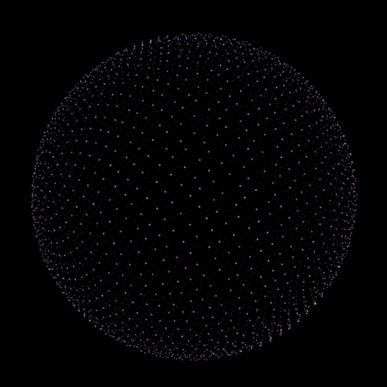La esfera de partículas de Iroh en reposo.